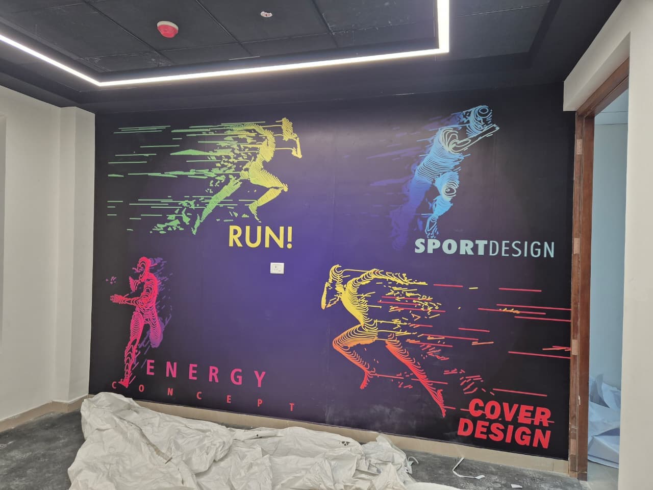 Custom digital printing with company logo on office glass door