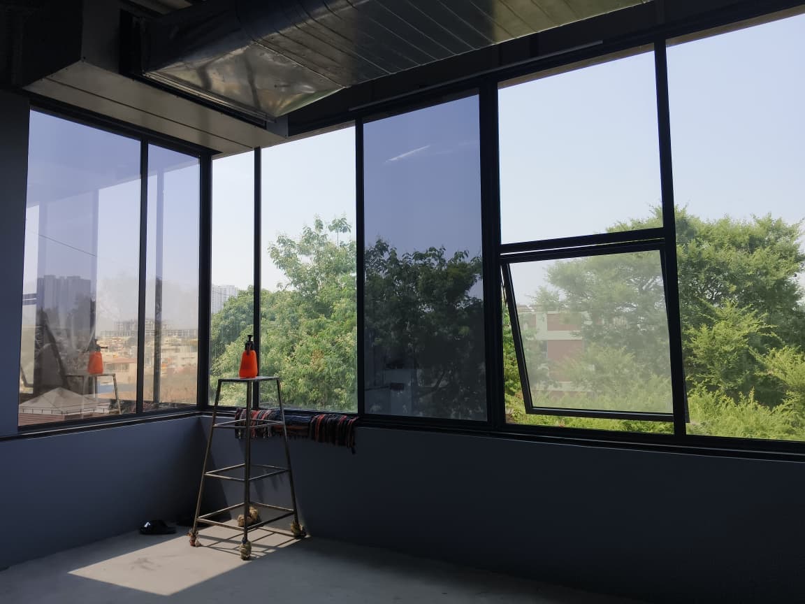 100% solid blackout window film installed in bedroom